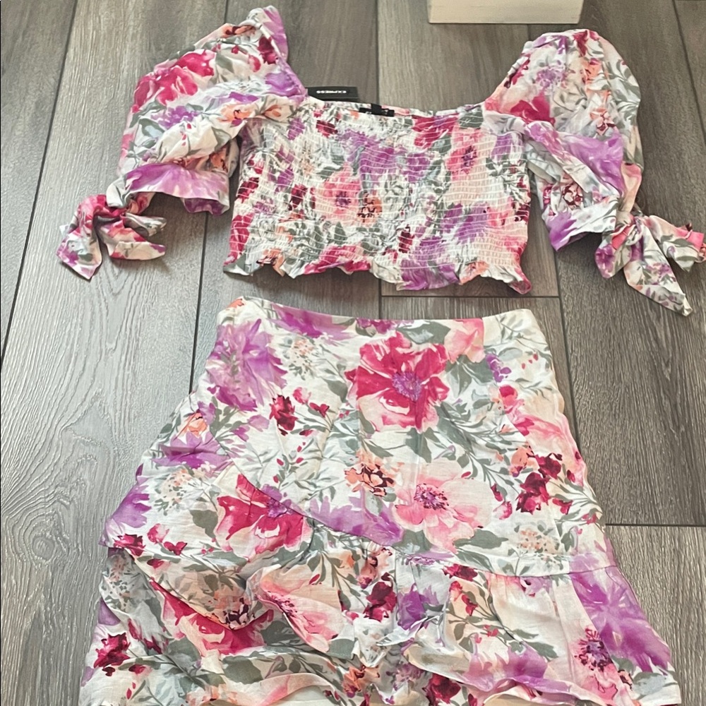 Express floral two piece skirt set